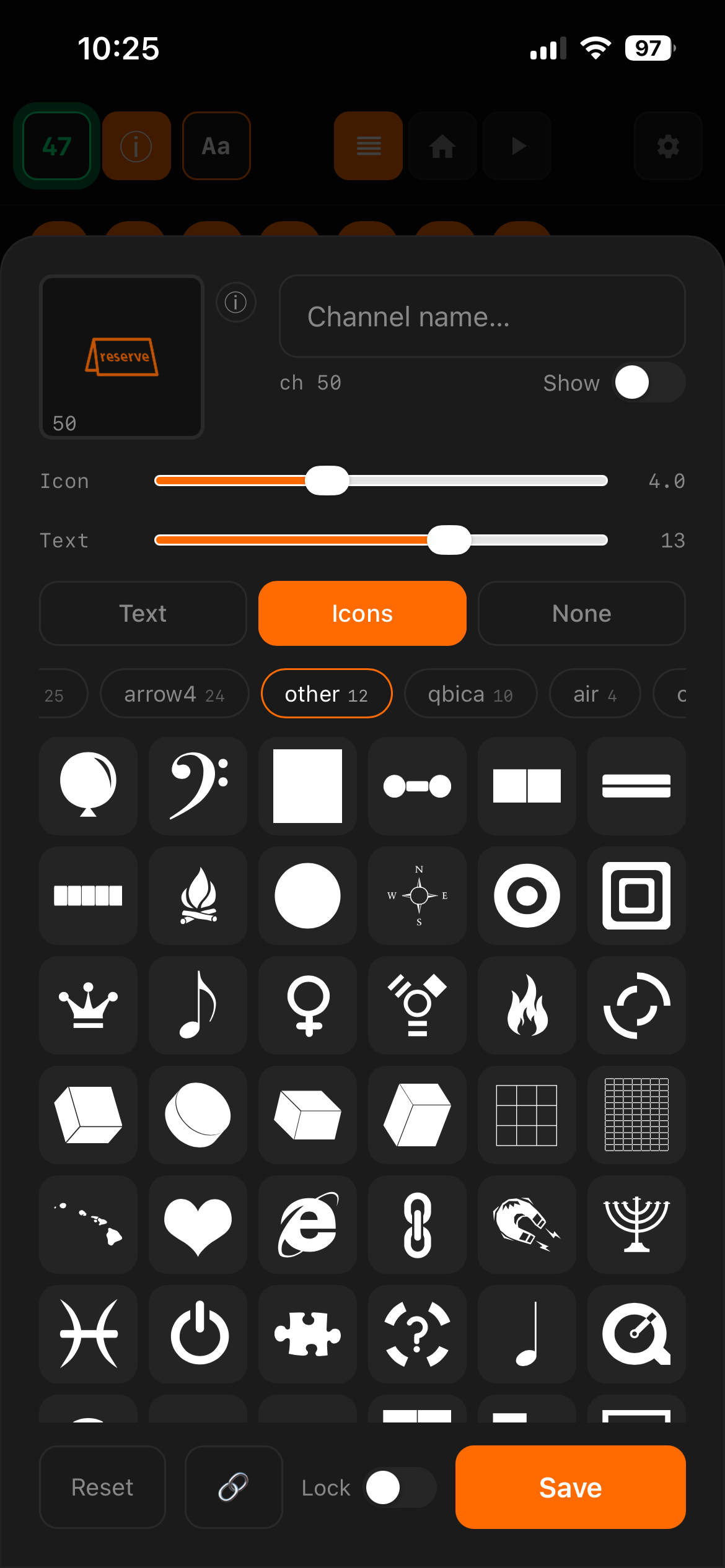 Edit channel screen