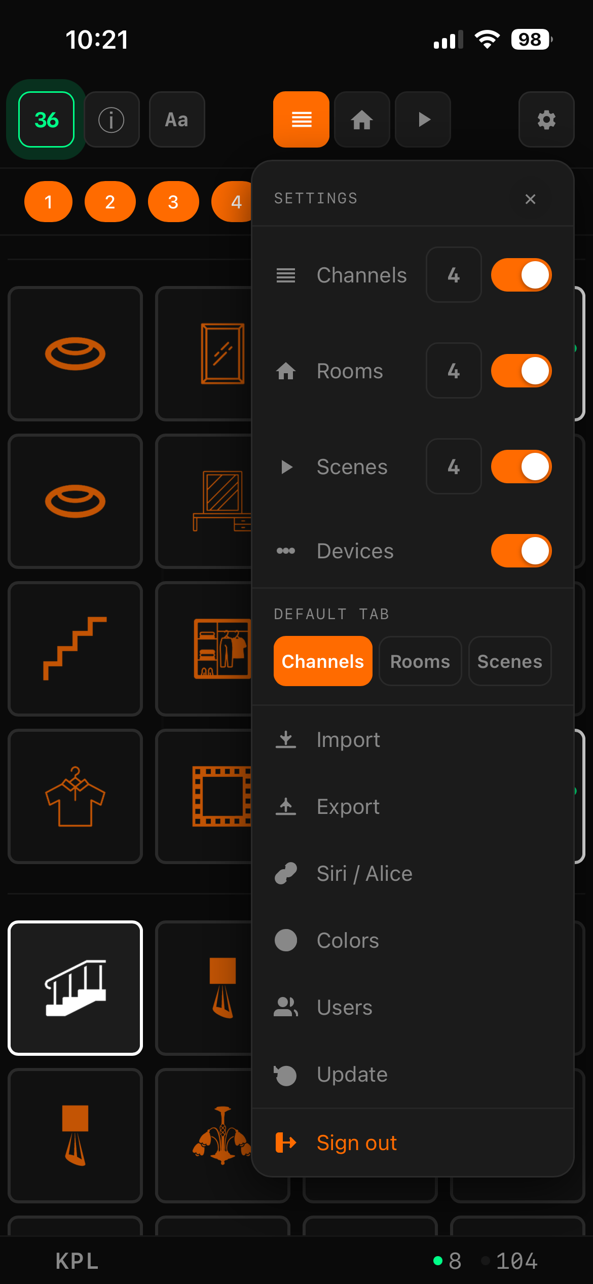 App main menu