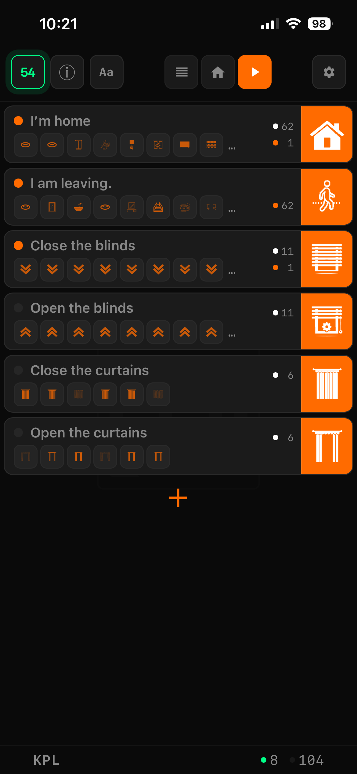 Scenarios screen